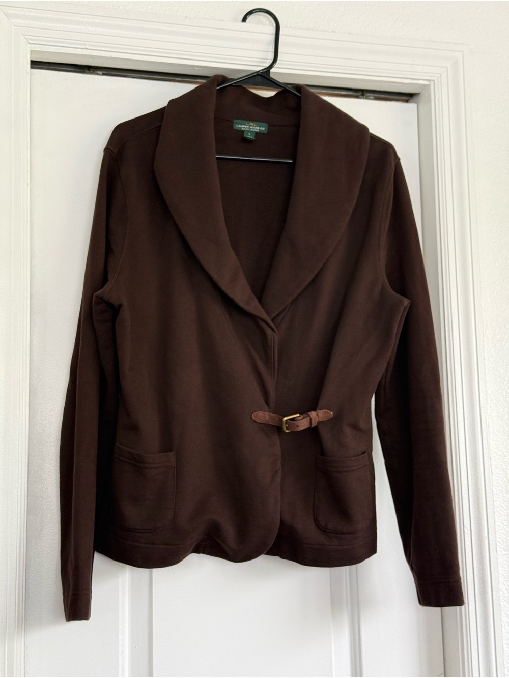 Lauren Ralph Lauren Chocolate Brown Knit Shawl-Collar Blazer with Buckle